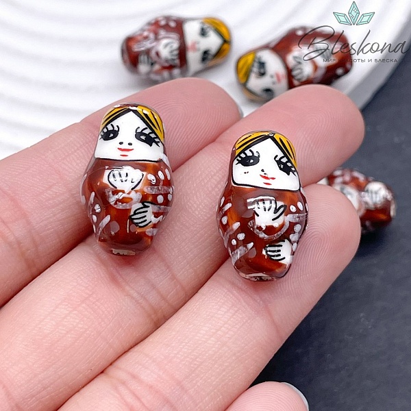 23*14 мм Керамика бусина матрёшка коричневая (шоколадная)