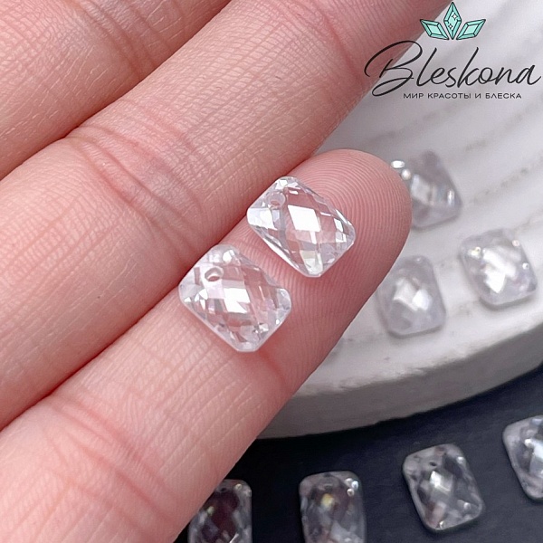 8*6 мм, Подвеска Циркон прямоугольник белый (кубический цирконий, фианит) 