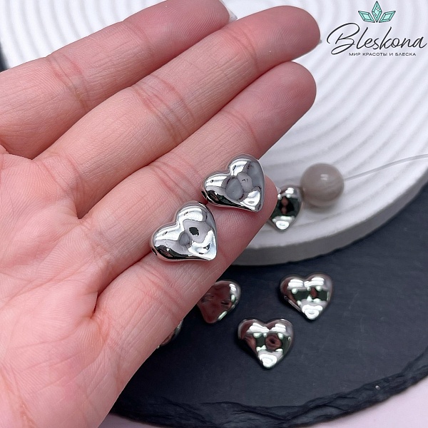 15*13 мм Цвет серебро, Бусина сердце