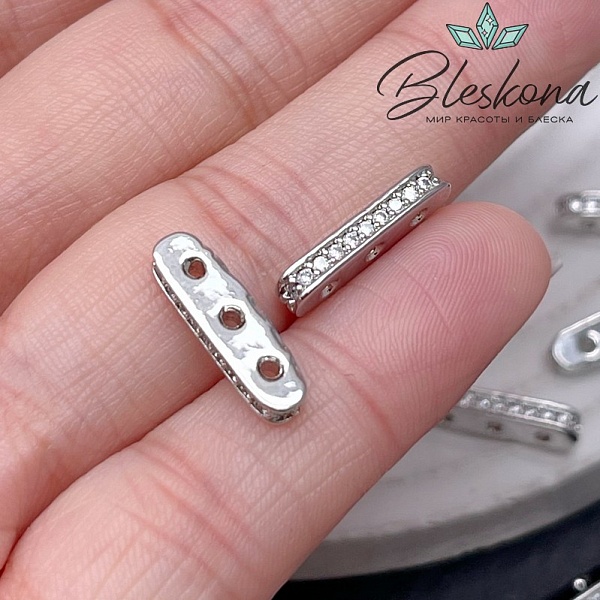 16*2,6 мм Цвет серебро, Бусина разделитель 2 ряда цирконы