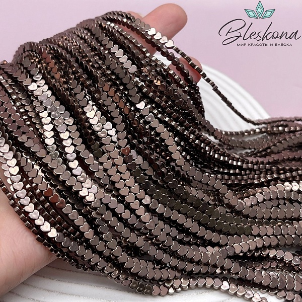 3,5*4 мм Гематин имитация, цвет коричневый №1 (шоколадный), сердце углы